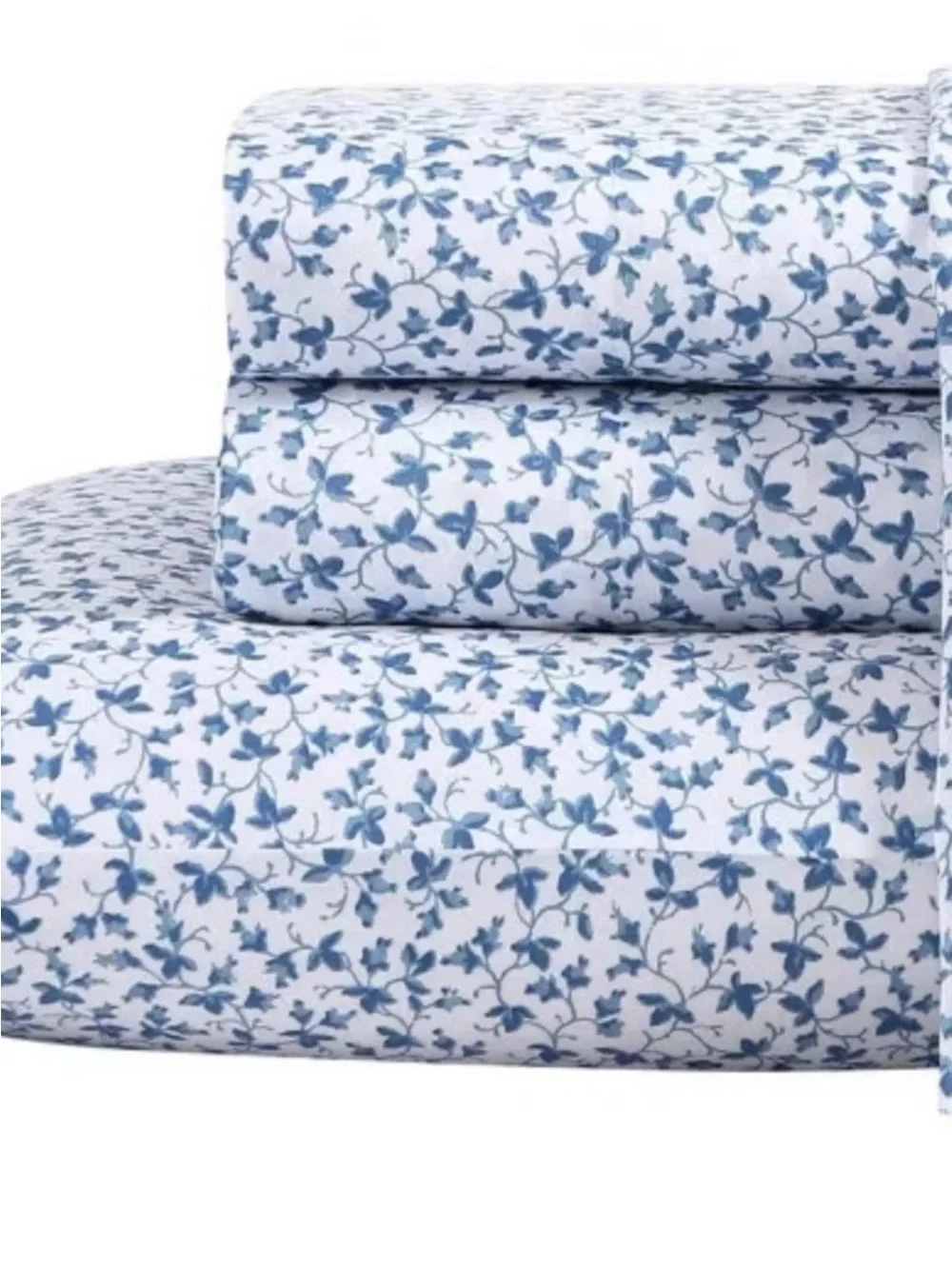 Laura Ashley Queen Sheet Set NWT Blue White Floral Vine 100% Cotton Sateen 300TC